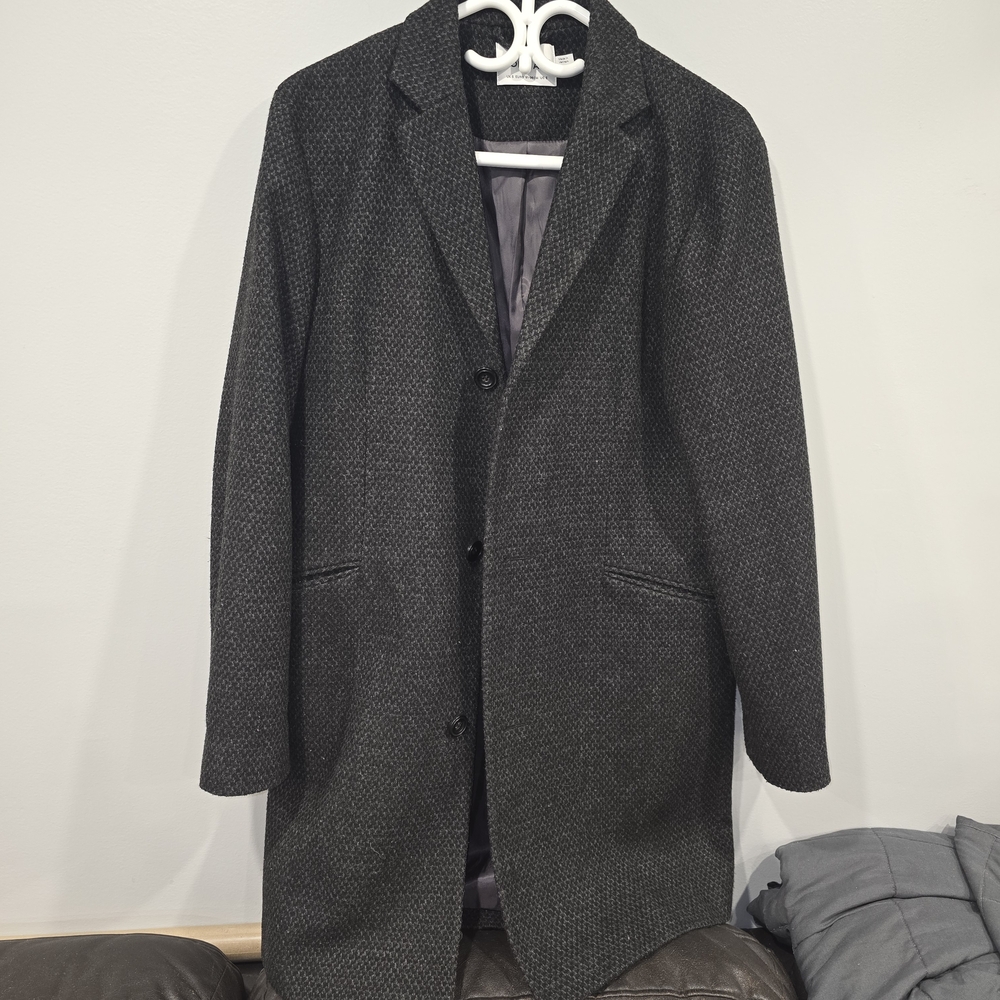 Topman Charcoal Houndstooth Coat